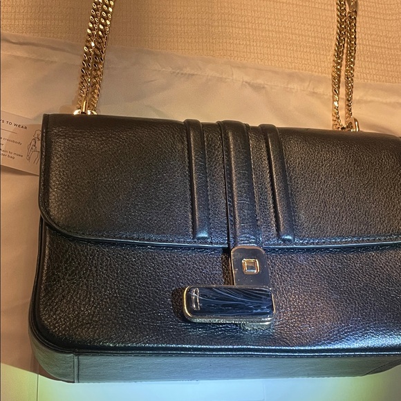 Brahmin Rosalie Black Gryphon Leather Shoulder Bag with Gold Chain - Picture 8 of 16